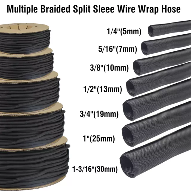 50' PET Expandable Braided Cable Sleeve Sheathing Harness Wire Loom Wrap  Conduit