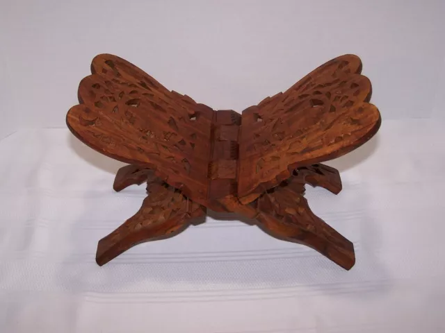 Vintage Teak Wood Folding Book/Bible/Cookbook Stand/Holder Hand Carved India