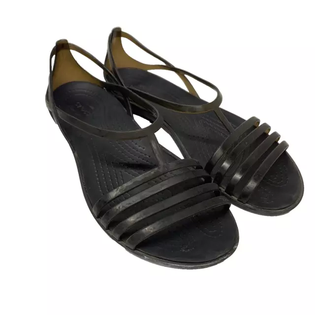 Crocs Isabella Huarache Black Slip On Strappy Jelly Sandals Womens 9