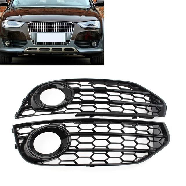 2x Glossy Black Lower Fog Light Mesh Grille Inserts For Audi A4 B8 Pre-LCI (2008-2012) - View #9
