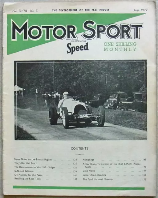 MOTOR SPORT Magazine July 1942 BRESCIA BUGATTI MG Midget GN & SALMSON BMW R51
