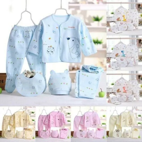 Newborn 0-3 Months T-shirt Top+Pants Set Baby Boy Girls Outfit Kids Clothes 5PCS