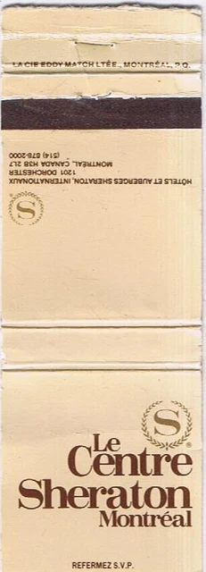 Matchbook Cover Le Centre Sheraton Montreal Quebec