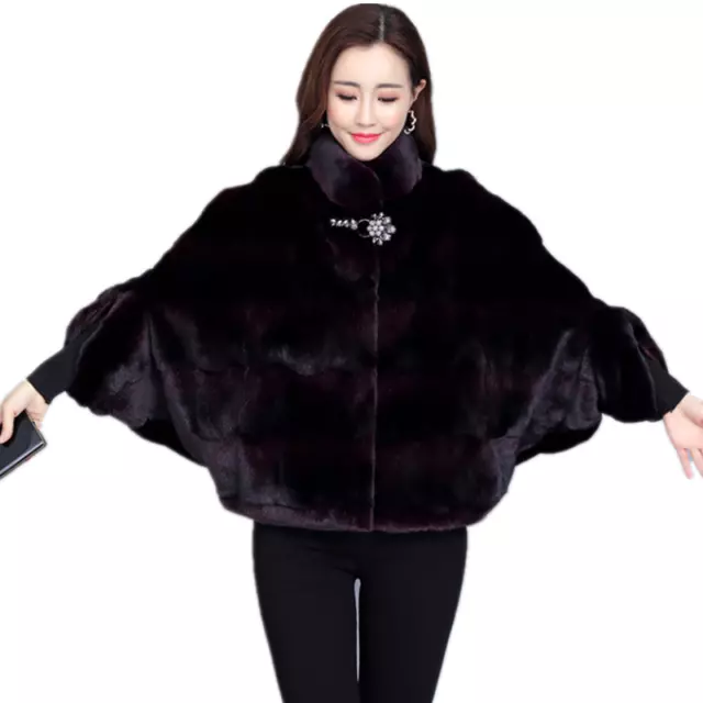 Womens Real Fur Winter Short Coat Jackets Mink Fur Fashion Stand Collar Overcoat
