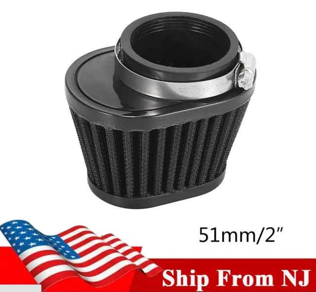 (1Pcs) 2"/51mm Air Intake Filter High Flow Cone Black For Motorcycle ATV Scooter