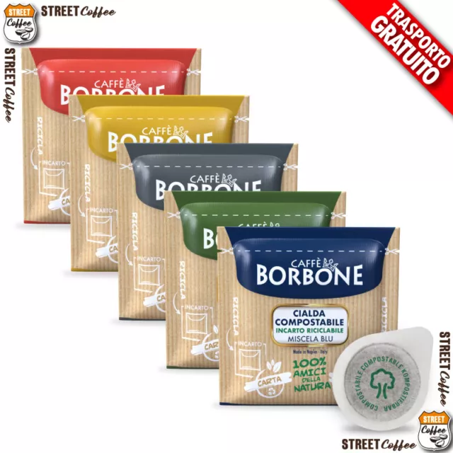 50 ASSAGGIO MIX CIALDE BORBONE FILTROCARTA ESE44 ROSSA BLU NERA ORO DEK gratis