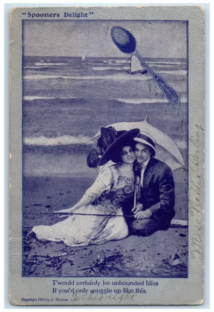 1909 Spooners Delight Couple Romance At The Beach Quincy Illinois IL Postcard
