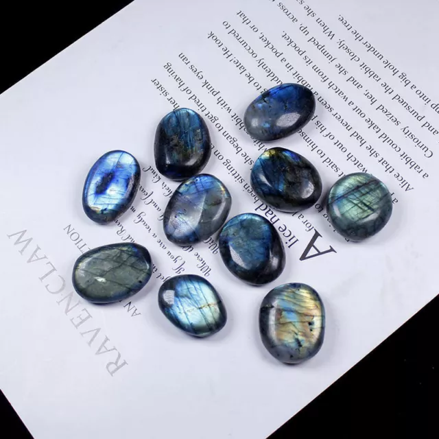Natural Labradorite Moonstone Polished Crystal Quartz Palm Stone Ore Specimen