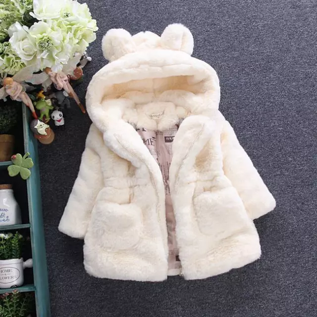 Coat Fur Girls Jacket Kids Size Winter Hooded Warm Parka Puffer Baby
