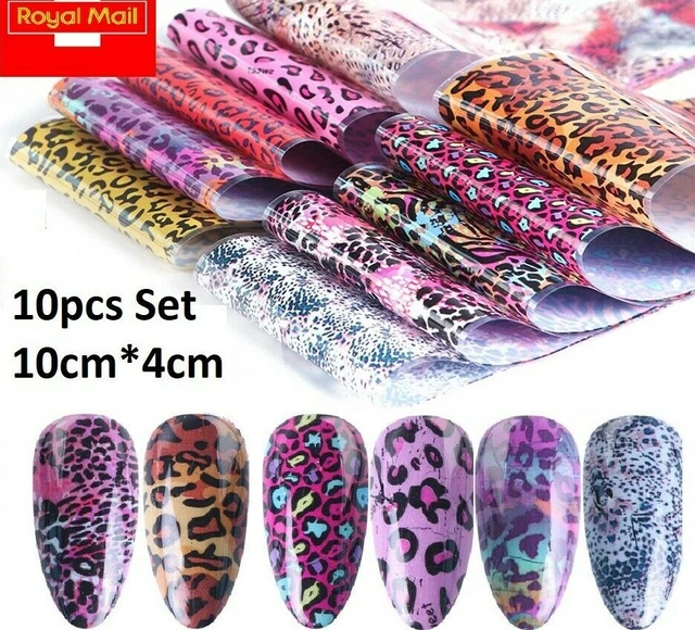 10Pcs Leopard Nail Art Foils Nail Transfer Foil  Decal Glitter Sticker UK STOCK