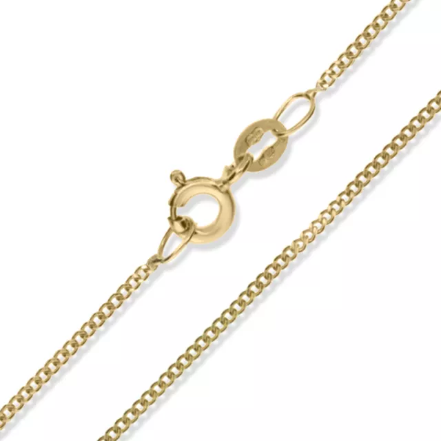 375 9Ct Gold Curb Chain 1.0Mm 16" 18" 20" Fine Diamond Cut Link Pendant Necklace
