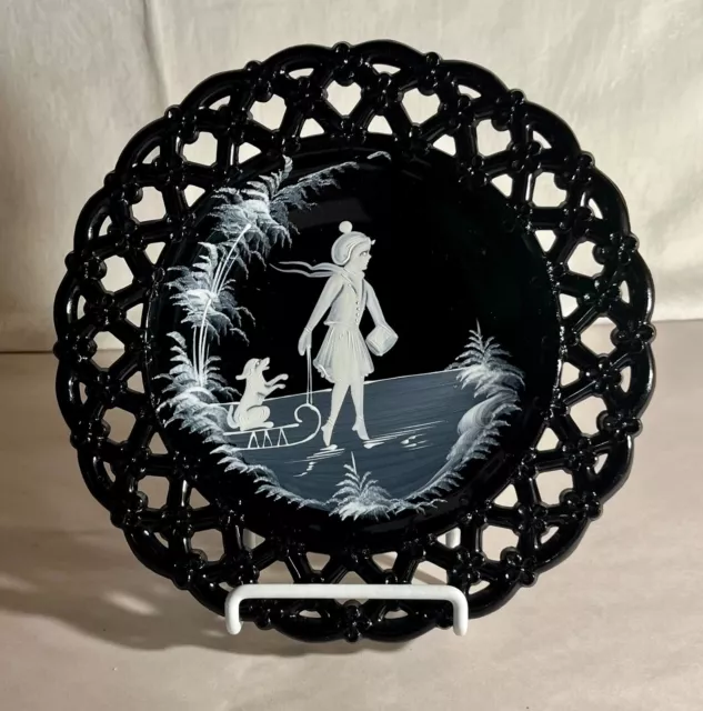 Westmoreland Black Hand Painted Mary Gregory 8 1/2" Girl Skating Plate