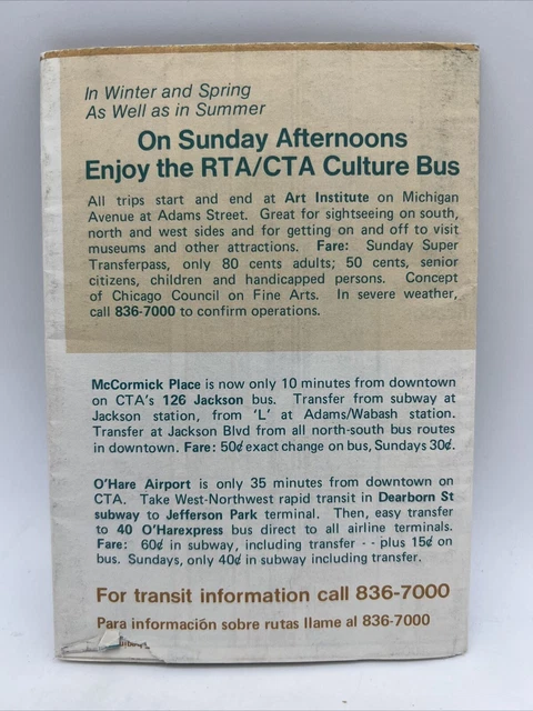 1978 CHICAGO TRANSIT AUTHORITY CTA DOWNTOWN TRANSIT MAP Fall-Winter Bus ...