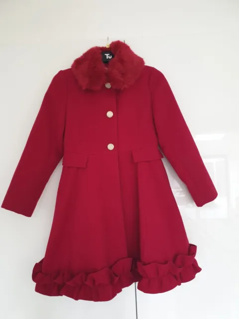 Monsoon Girls Coat Age 9/10 Years Red Swing Lined Party Occasion