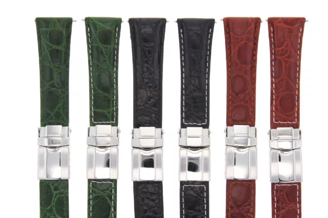 Genuine Leather Watch Strap For Rolex Daytona Short Black,Tan,Green Steel 2