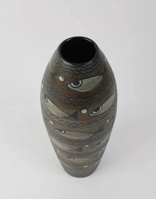 Studio-Keramik-Vase 1970er Fische unleserlich signiert (318-4G1) 3