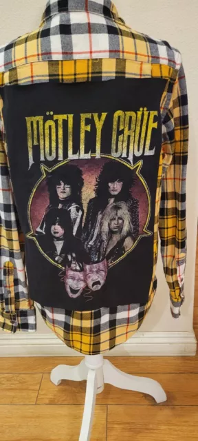 Motley Crue logo on upcycled flannel.  Custom-made for YOU!!