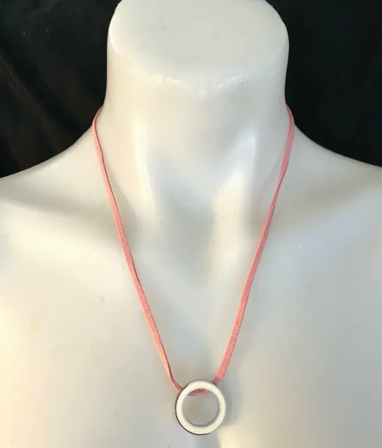 Movado Sterling Enamal Necklace Brast Cancer Foundation Pink Leather Cord