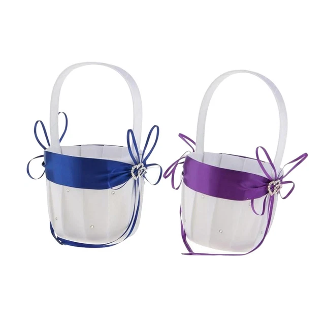 2 Pcs Satin Mariage Fleur Fille Panier Double Coeur Strass Décor Royal