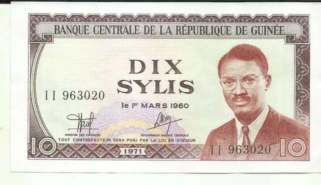 GUINEA 10 SYLIS 1971  P 16. aUNC CONDITION. 3RW 09MAI