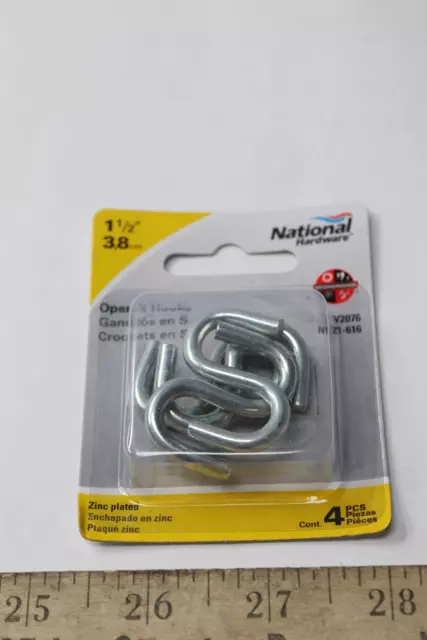 (4-Pk) National Hardware V2076 Open Hooks in Zinc Plated 1-1/2&quot; N121-616