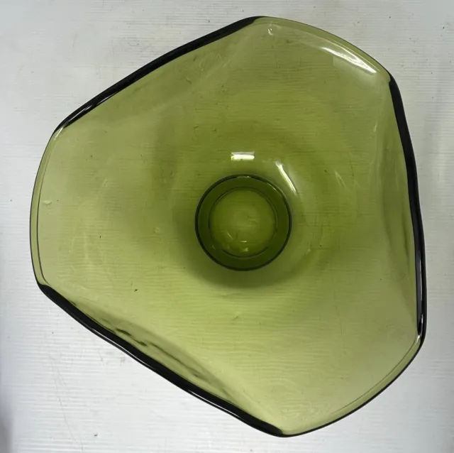 MCM Vintage Large Avocado Green Glass Salad Serving Bowl Crimped Folded Edge