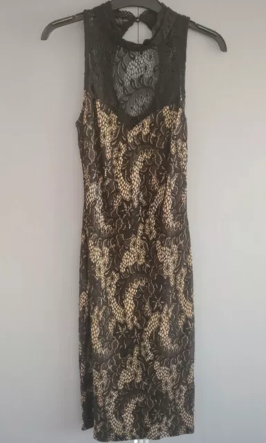 Lipsy Size 6 - 8 Black & Gold Lace Dress Bnwt