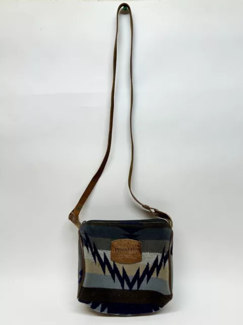 Pendleton Bag Crossbody Purse Multicolor Wool Blend Leather Strap Zipper USA