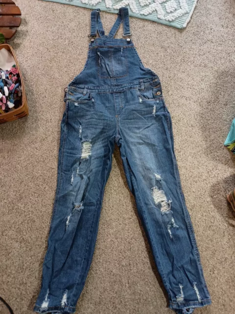 Almost Famous Jeans Destroyed Bib Overalls Women's Juniors Size 9