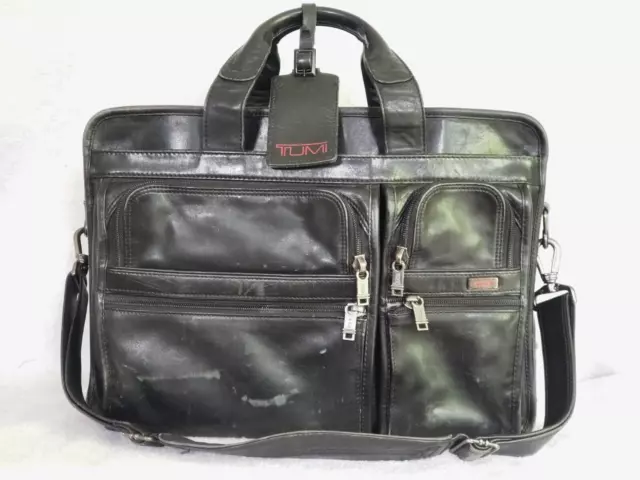 Tumi Black Leather Alpha Expandable Organizer Laptop Briefcase