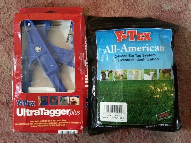 LOT of 2  ~ Y-Tex Ultra Tagger Plus Ear Tagger & Yellow Mini 1 Star Tags 25 ct