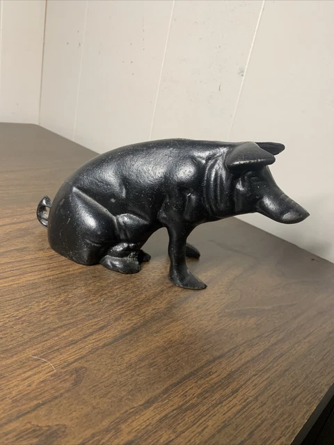 Antique Pig Coin Bank Door Stop Black Cast Iron 4lbs