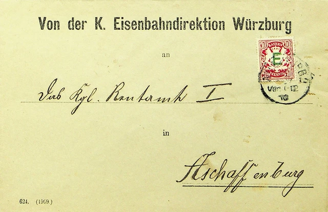 Sephil Deutschland Bayern 1910 10pf W/E Ovpt Auf Abdeckung F / Würzburg Sich