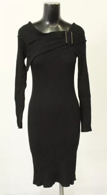 Jean Paul Gaultier Women's Off The Shoulder Belted Sweater Dress LV5 Black Large