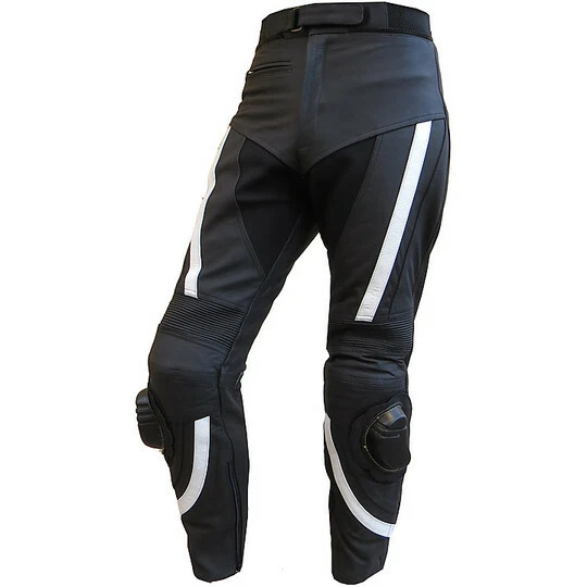 Moto Pantalon En Cuir pour Homme Stechmoto Road-Prince Dual Road Noir Et Blanc