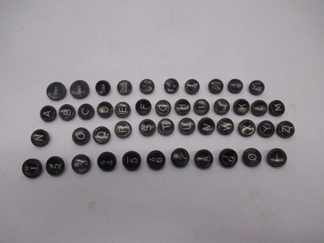Set 48 Vtg Salvaged Remington Typewriter Keys Black Glass Face Letters Numbers