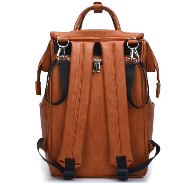 Brown Faux Leather PU Mummy Diaper Backpack Baby Nappy Travel Bag Changing Pad 7