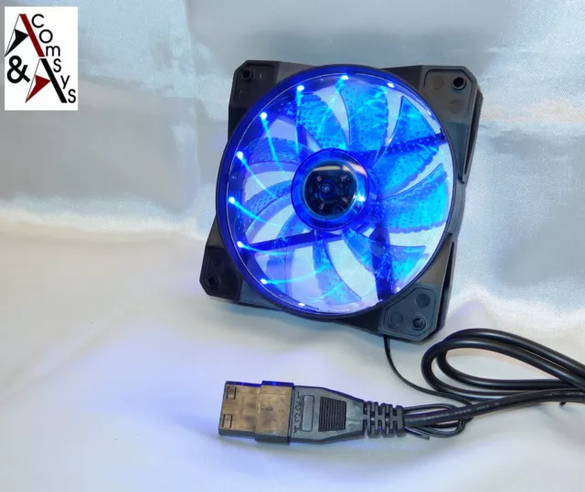 PC Gehäuse Lüfter 12cm 120mm 120x120x25mm DC 12V Leiser Kühler 15 LED Acryl Blau