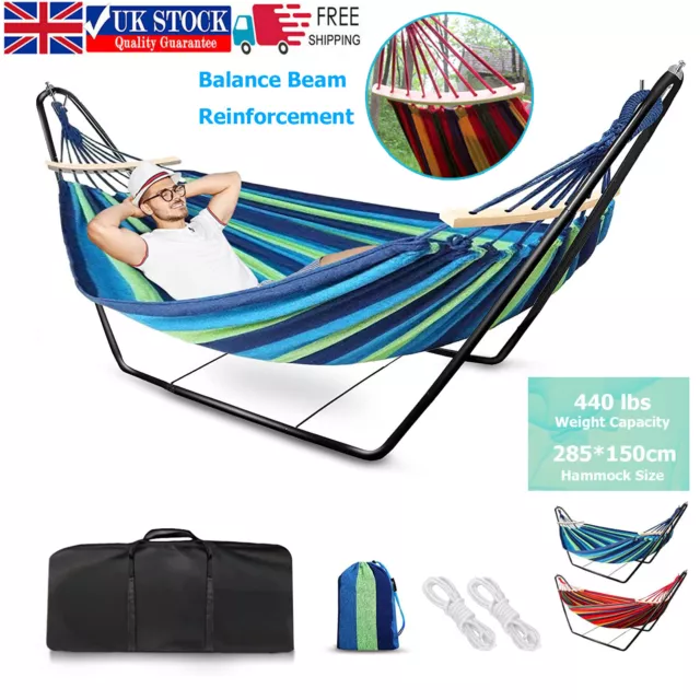 10ft Double Hammock Heavy Duty Stand Patio Outdoor Portable with Carrying Bag UK