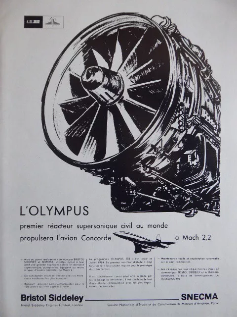 1966 Pub Snecma Bristol Olympus 593 Engine Supersonic Concorde French Ad