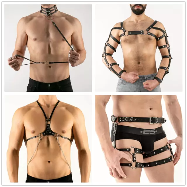 Male BDSM Leather Harness Garter Belt Body Bondage Adjustable Gay Erotic Cosplay