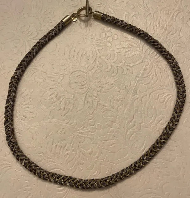 Gorjana Necklace Gold Chain Woven Braided 20” Gray Cord Cable Fabric Choker