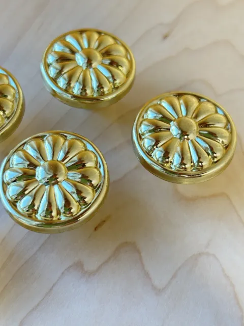 4 Vintage Goldtone Brass KBC Floral Fan Round Cabinet Drawer Pulls Knob N20881