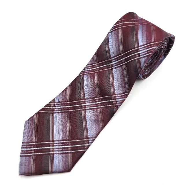 PRONTO UOMO COUTURE Men's Red and Blue Striped Plaid Silk Tie EUC