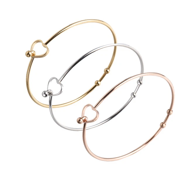 5 piezas brazalete de 2 mm de ancho de acero inoxidable oro corazón abierto para mujer hazlo tú mismo brazalete 60 mm