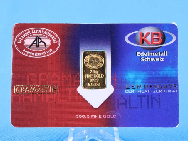 Gold Bars KB Precious Metal Switzerland 2.5 Grams 999.9 Gold in Blistercard 048503