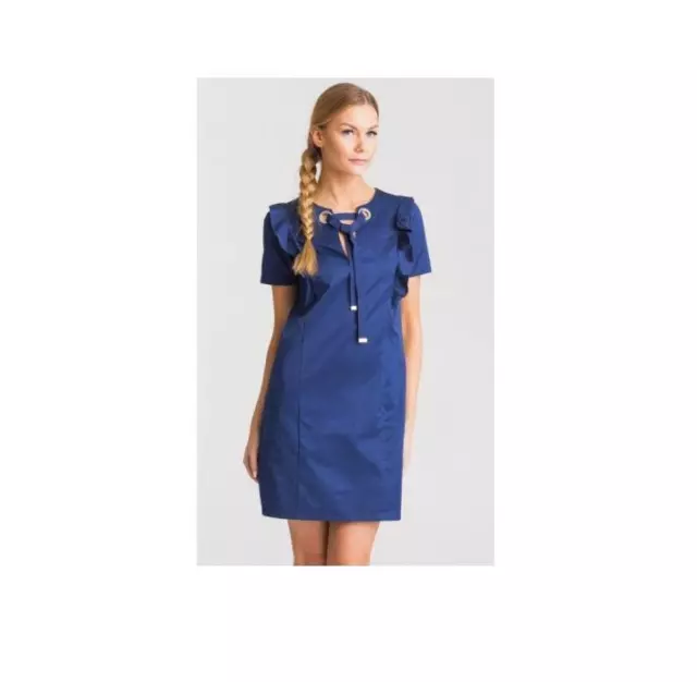 -40% Abito Donna My Twin Twinset Blu Con Rouches Con Scollo a V  ̶€̶ ̶2̶2̶0̶