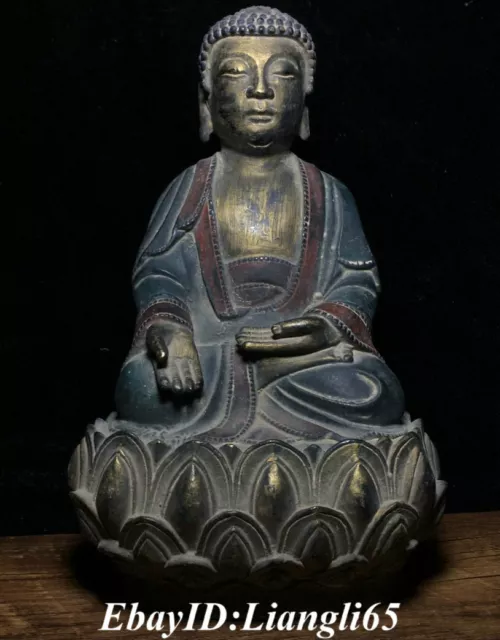 9 '' Tibet Buddhismus Reine Bronze Shakyamuni Sakyamuni Amitabha Buddha Statue