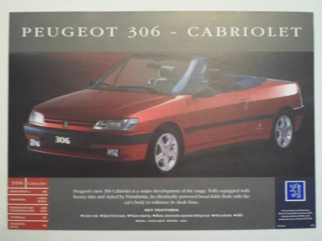 PEUGEOT 306 CABRIOLET S16 & XSi orig 1993 UK Mkt Sales Leaflet Brochure