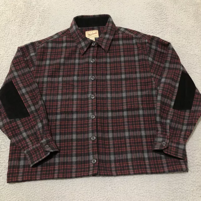 Vintage Woolrich Shirt Womens XL Red Black Plaid Long Sleeve Wool Blend